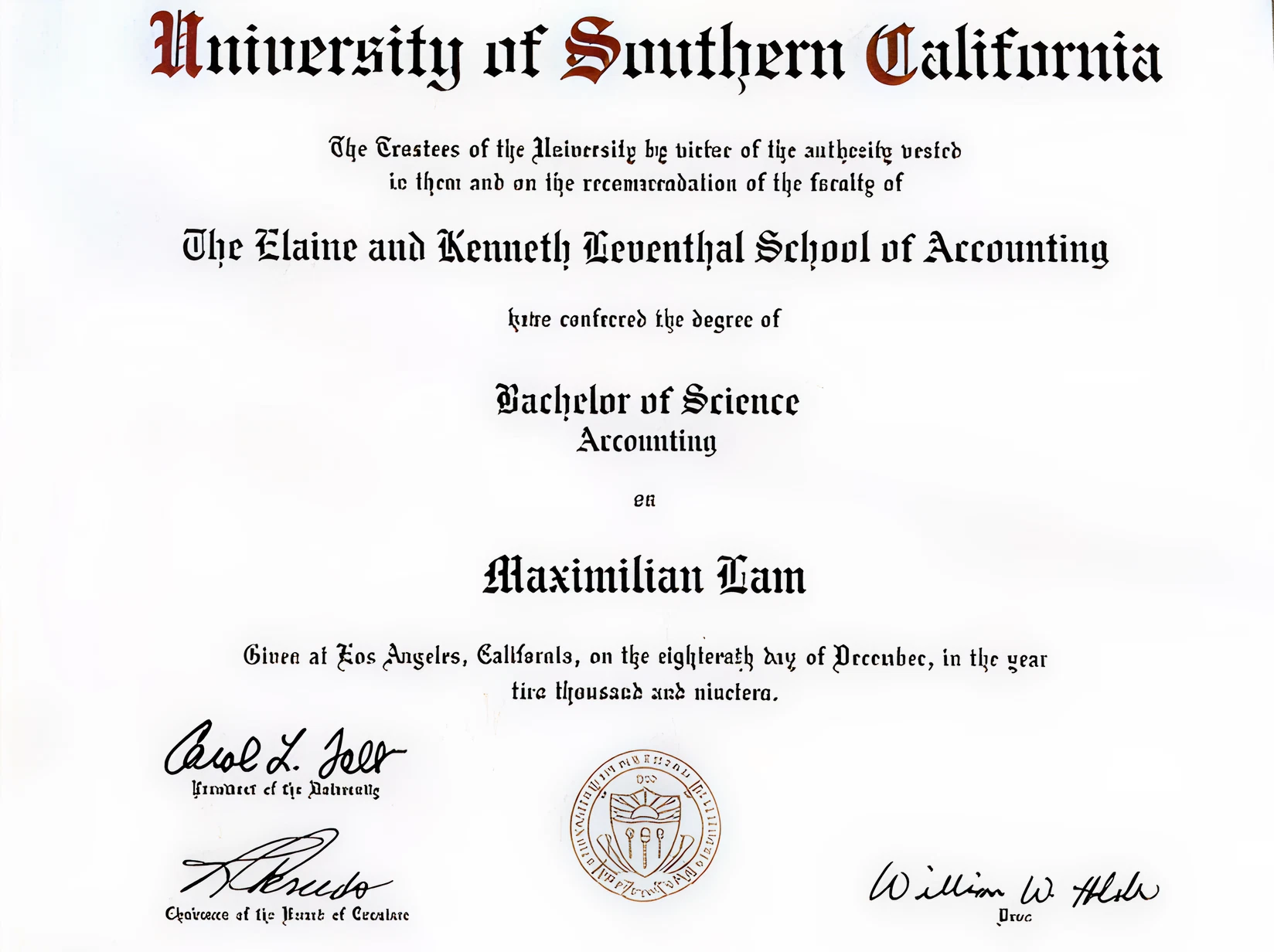 Max Lam — University of Southern California diploma